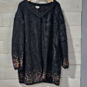 Women's SIONI Studio Black Multi Colored Sweater Cardigan Size 1X